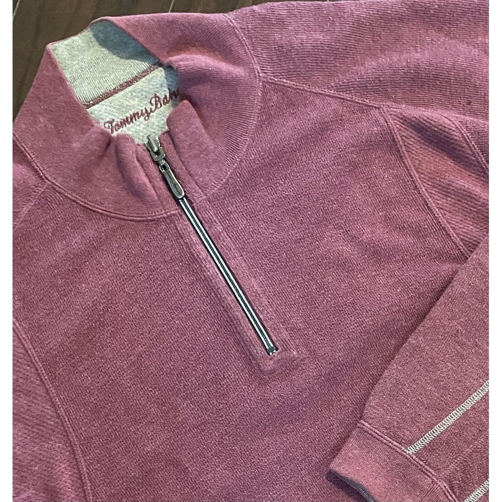 Tommy Bahama Pullover Mens XL Burgundy 1/4 Zip Cotton Textured Ribbed Preppy